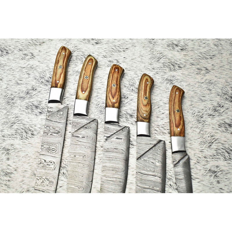 Luxury Damascus Steel Chef Knives Set Of 5 Hand Forged Hammered Cutlery 2