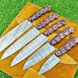 handcrafted damascus chef knives collection | 5-piece premium kitchen set
