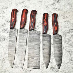 elite handmade damascus steel knife set | 5 custom hammered chef knives