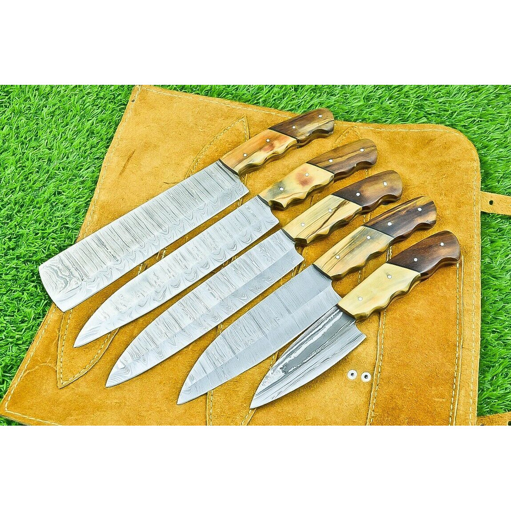 Timeless Damascus Steel Chef Knife Collection 5Piece Handmade Cutlery 1