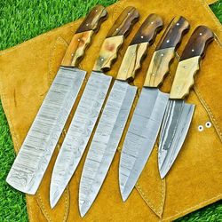 timeless damascus steel chef knife collection | 5-piece handmade cutlery