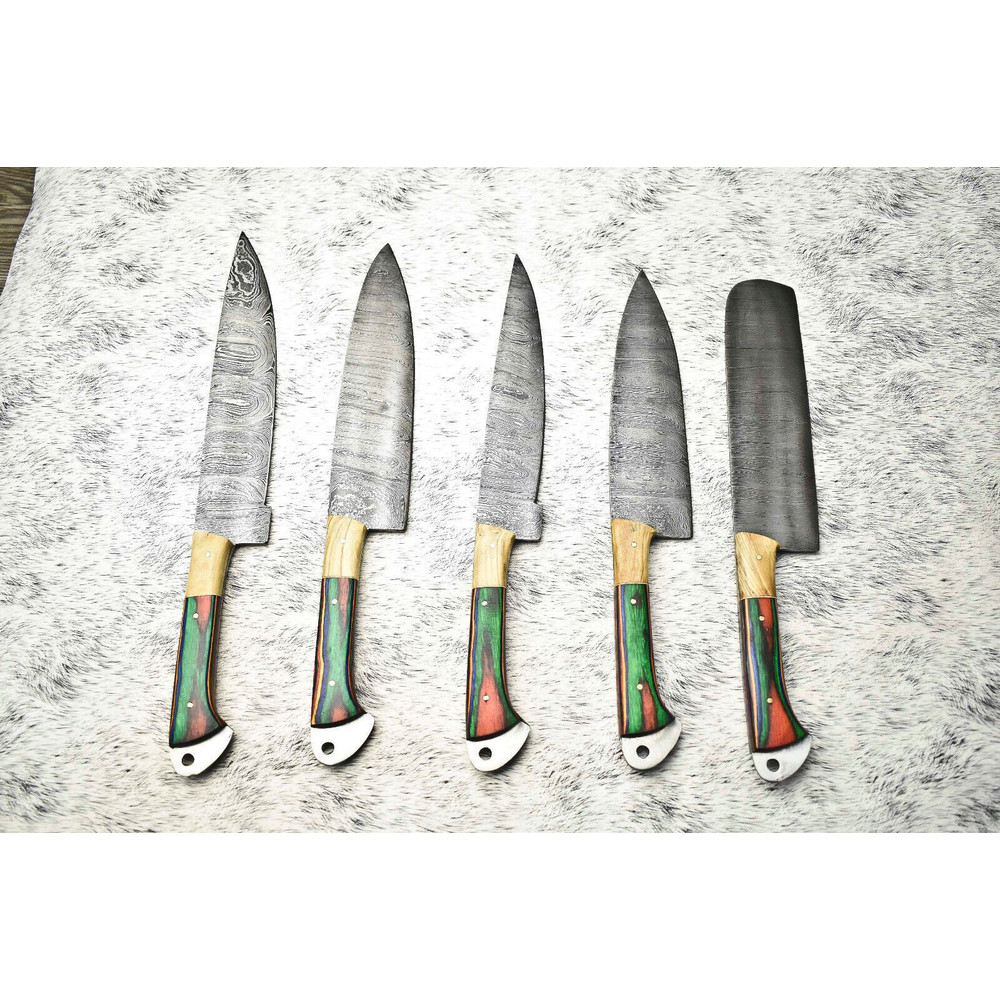 Elite Handmade Damascus Steel Knife Set 5 Custom Chef Knives 1