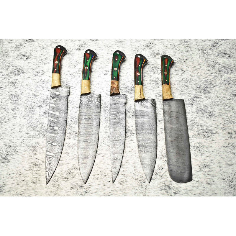 Elite Handmade Damascus Steel Knife Set 5 Custom Chef Knives 3