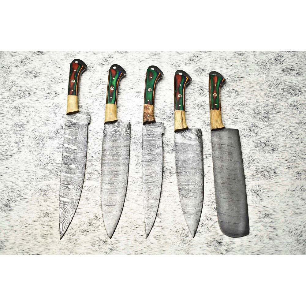 Elite Handmade Damascus Steel Knife Set 5 Custom Chef Knives 0