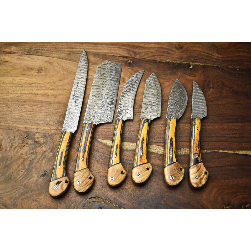 Unique Hand Forged Damascus Chef Knives 6Piece Kitchen Knife Collection 1