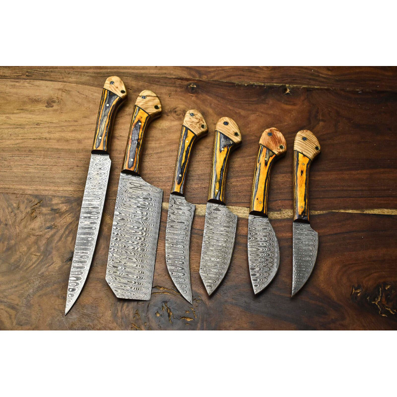 Unique Hand Forged Damascus Chef Knives 6Piece Kitchen Knife Collection 0