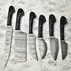 damascus steel chef knife set of 6 | custom handmade kitchen cutlery