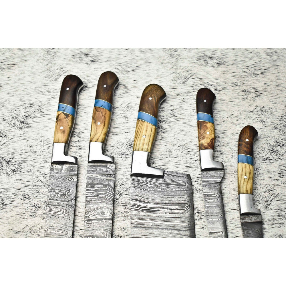 Damascus Steel Chef Knife Collection 5Piece Handmade Cutlery 1