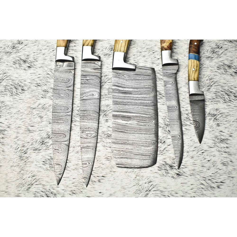 Damascus Steel Chef Knife Collection 5Piece Handmade Cutlery 2