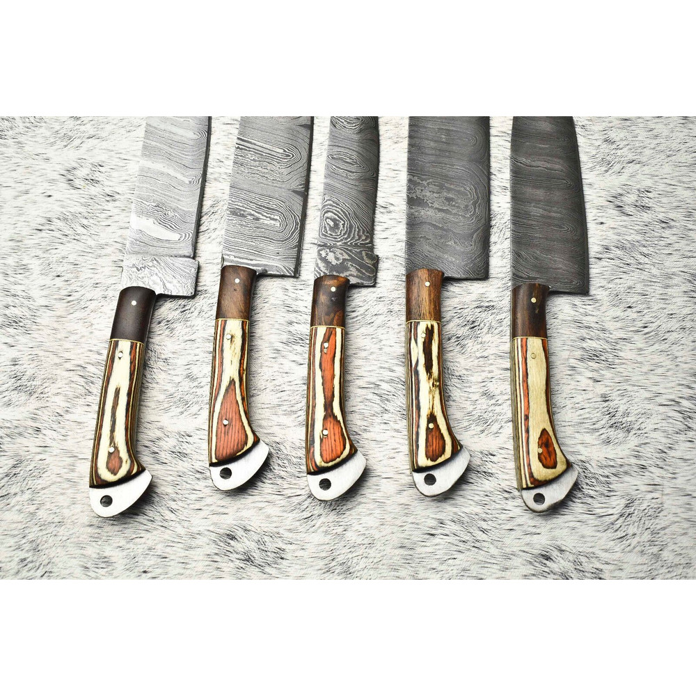 Luxury Damascus Steel Chef Knives Set Of 5 Hand Forged Cutlery 1
