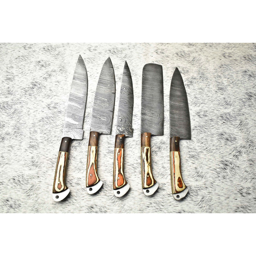 Luxury Damascus Steel Chef Knives Set Of 5 Hand Forged Cutlery 0