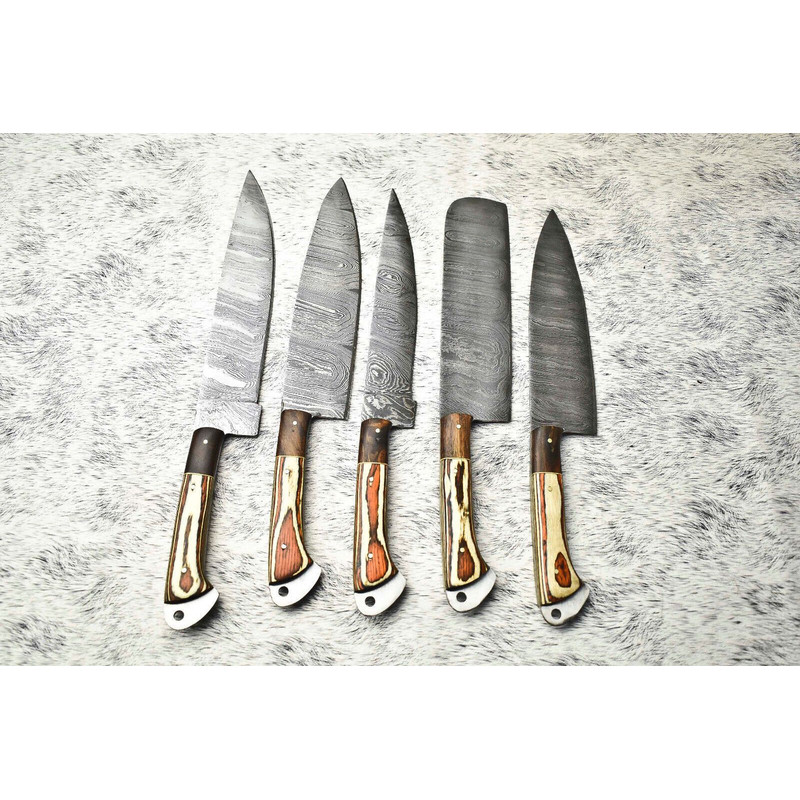 Luxury Damascus Steel Chef Knives Set Of 5 Hand Forged Cutlery 0