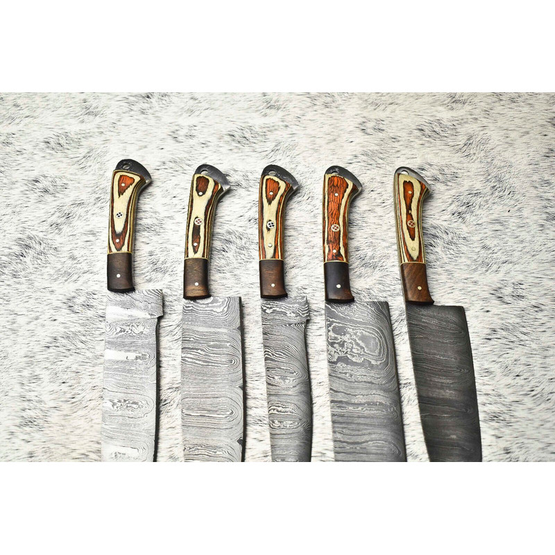 Luxury Damascus Steel Chef Knives Set Of 5 Hand Forged Cutlery 2