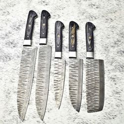 custom handmade damascus chef knife set | 5-piece cutlery
