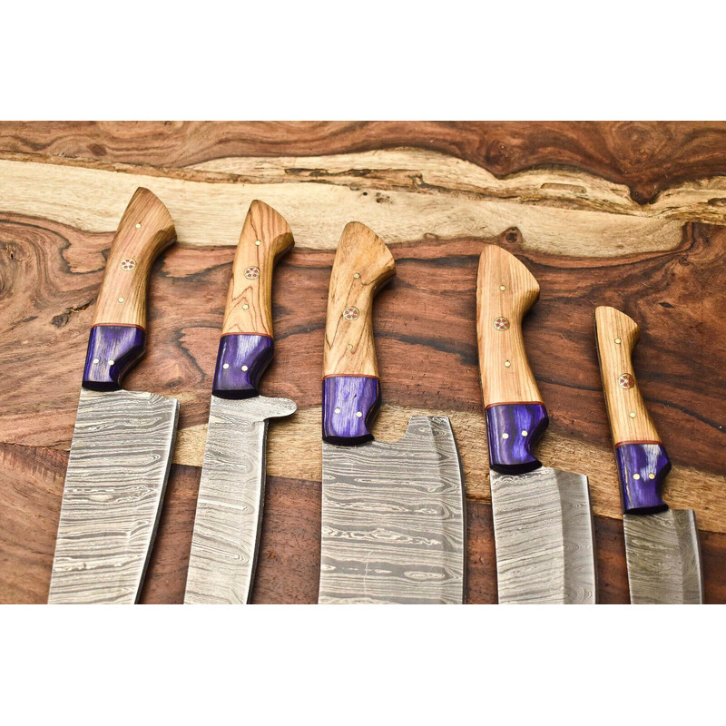 Lot Of 5 Handmade Damascus Steel Chef Knives Premium Kitchen Collection 2