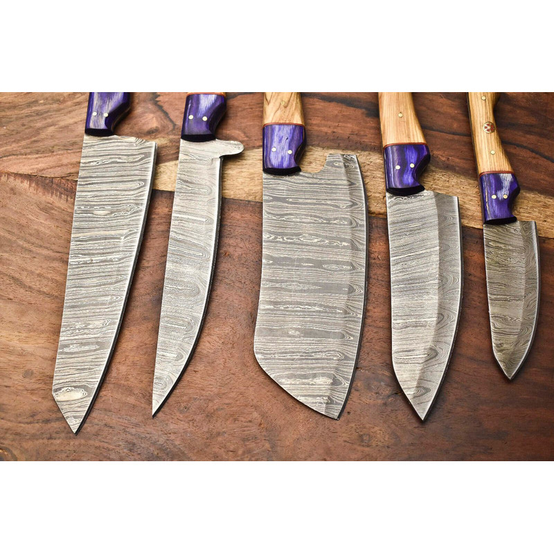 Lot Of 5 Handmade Damascus Steel Chef Knives Premium Kitchen Collection 3