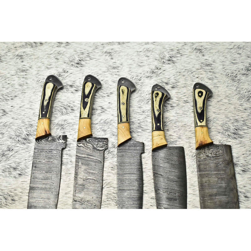 Custom Forged Damascus Chef Knives 5Piece Handmade Full Tang Set 2