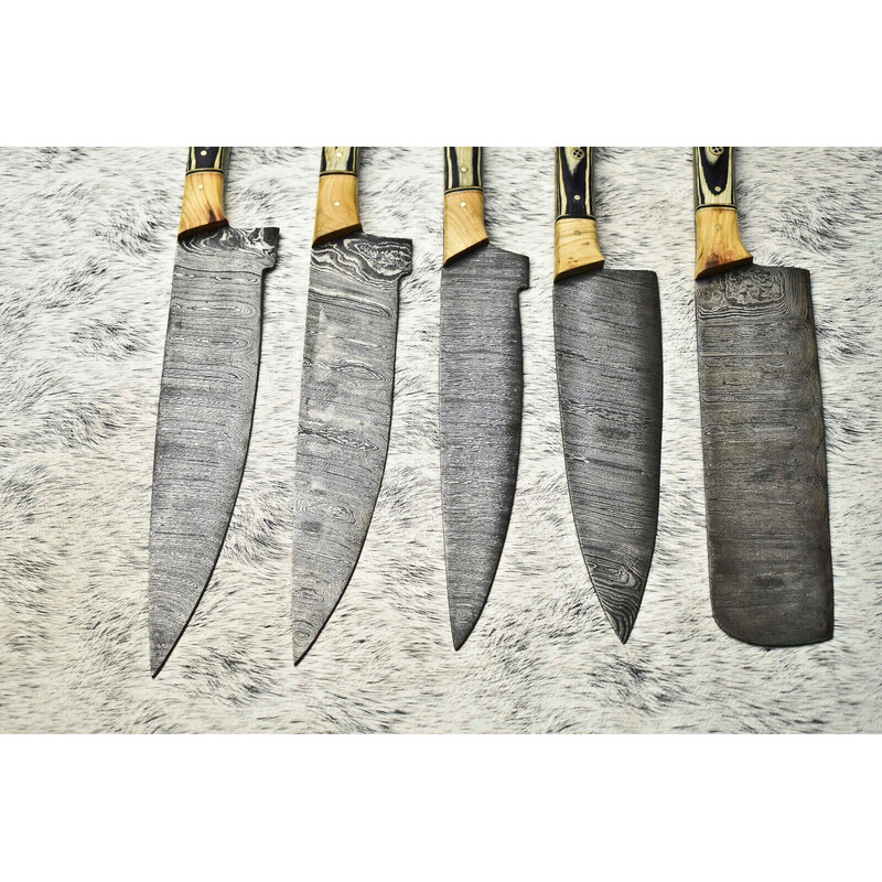Custom Forged Damascus Chef Knives 5Piece Handmade Full Tang Set 3