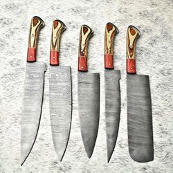luxury handmade damascus steel chef knives 5-piece set