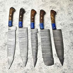 unique 5-piece damascus steel kitchen knife set | custom wood handle design