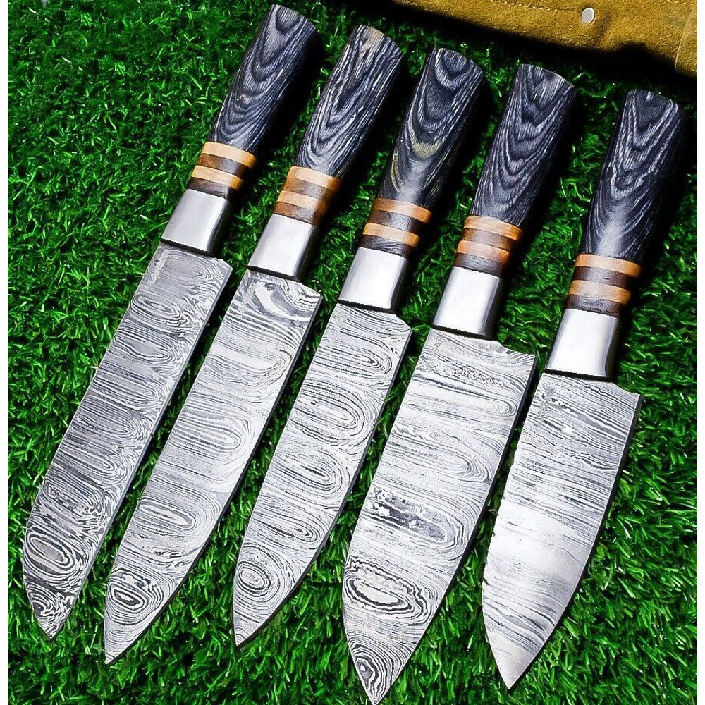 Hand Forged 5Piece Damascus Steel Chef Knife Set Wood Handle With Sheath 0