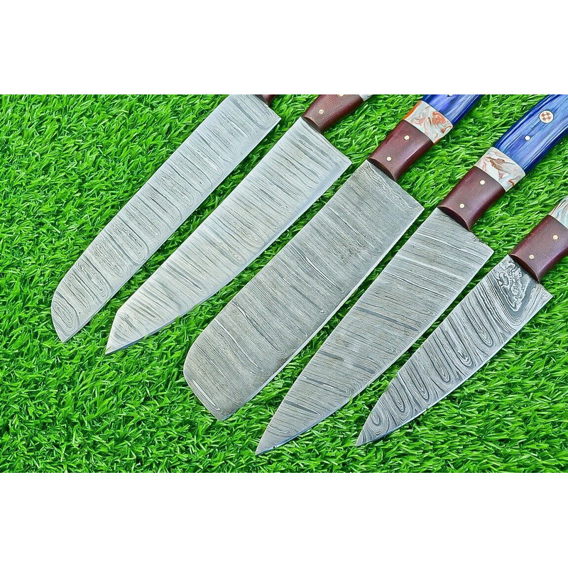 Custom Damascus Steel Kitchen Knives Handmade 5Piece Chef Set With Sheath 2