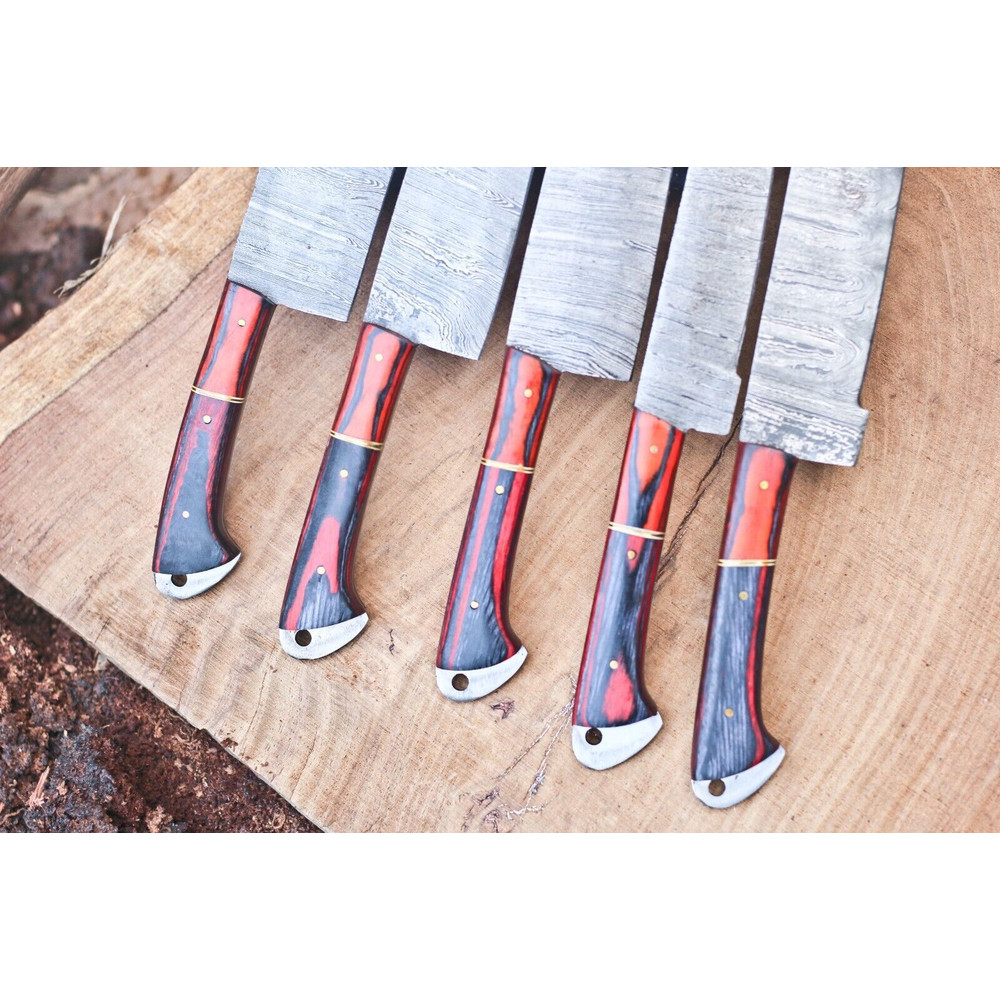 Heritage Series Handmade Damascus Steel Knives 5Piece Chef Set With Sheath 1