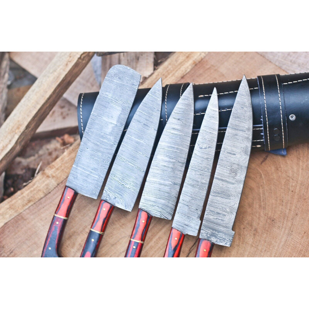 Heritage Series Handmade Damascus Steel Knives 5Piece Chef Set With Sheath 2