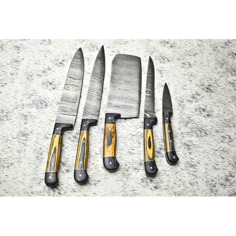Timeless Damascus Steel Chef Knives Handmade 5Piece Kitchen Collection 1
