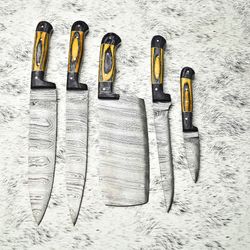timeless damascus steel chef knives | handmade 5-piece kitchen collection