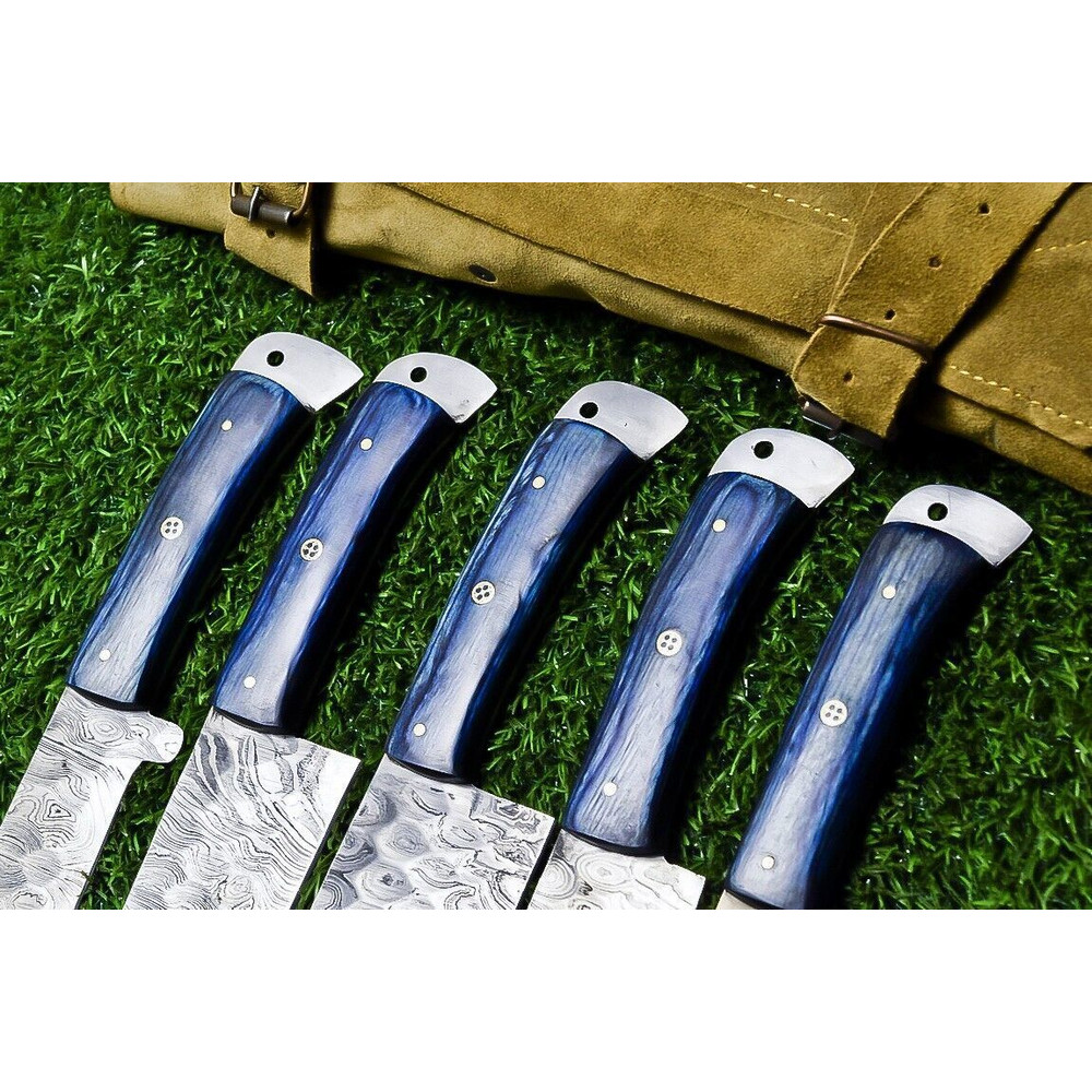 Premium Handmade Damascus Steel Knives 5Piece Chef Set With Wooden Handles 2