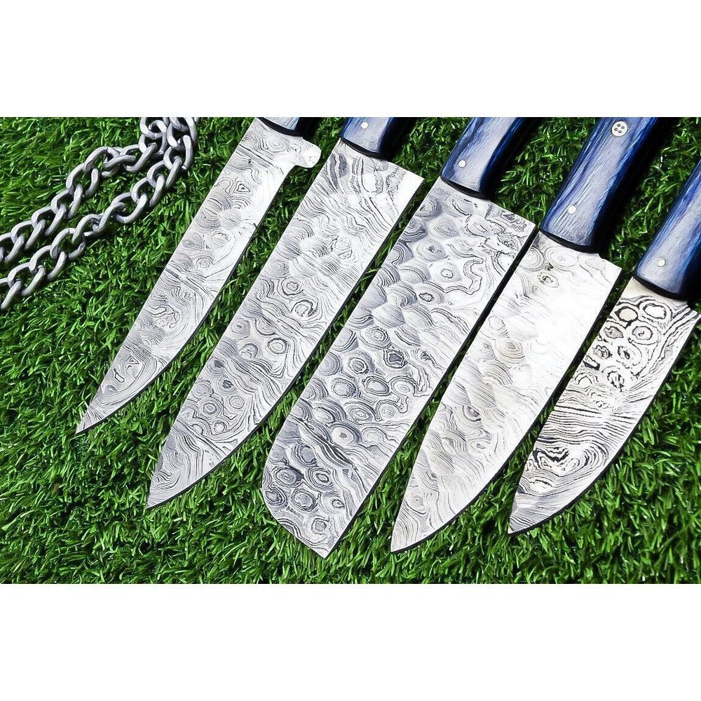 Premium Handmade Damascus Steel Knives 5Piece Chef Set With Wooden Handles 3