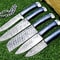 Premium Handmade Damascus Steel Knives 5Piece Chef Set With Wooden Handles 0