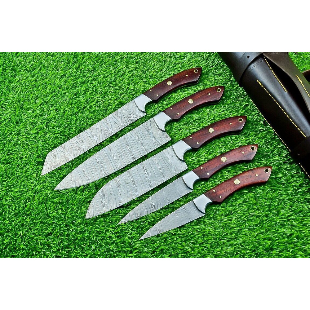 Custom Forged Damascus Steel Chef Knives 5Piece Handmade Kitchen Knife Set 2