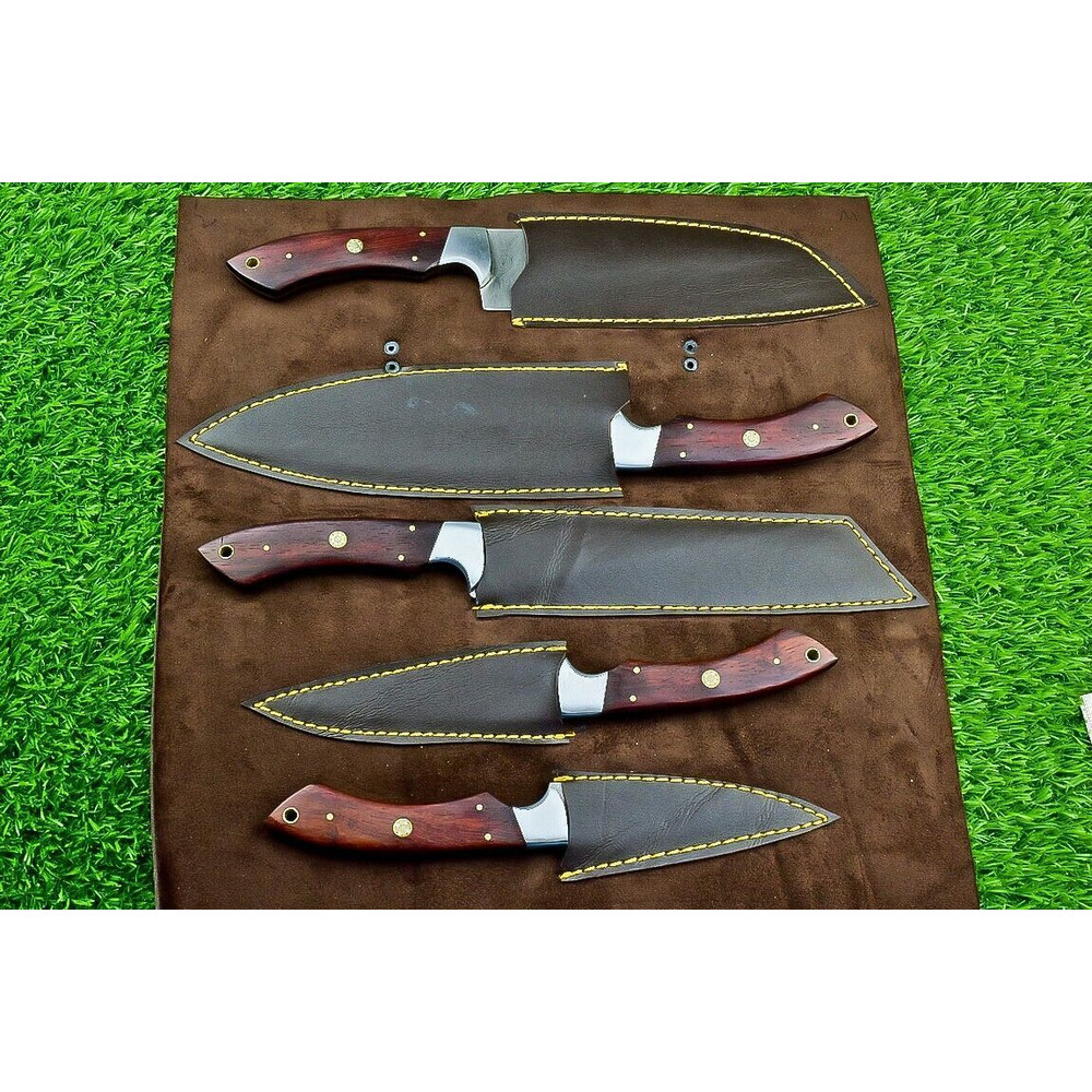 Custom Forged Damascus Steel Chef Knives 5Piece Handmade Kitchen Knife Set 3
