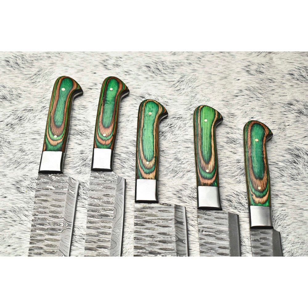 Elite Damascus Steel Chef Knife Set 5Piece Handcrafted Blades With Sheath 1