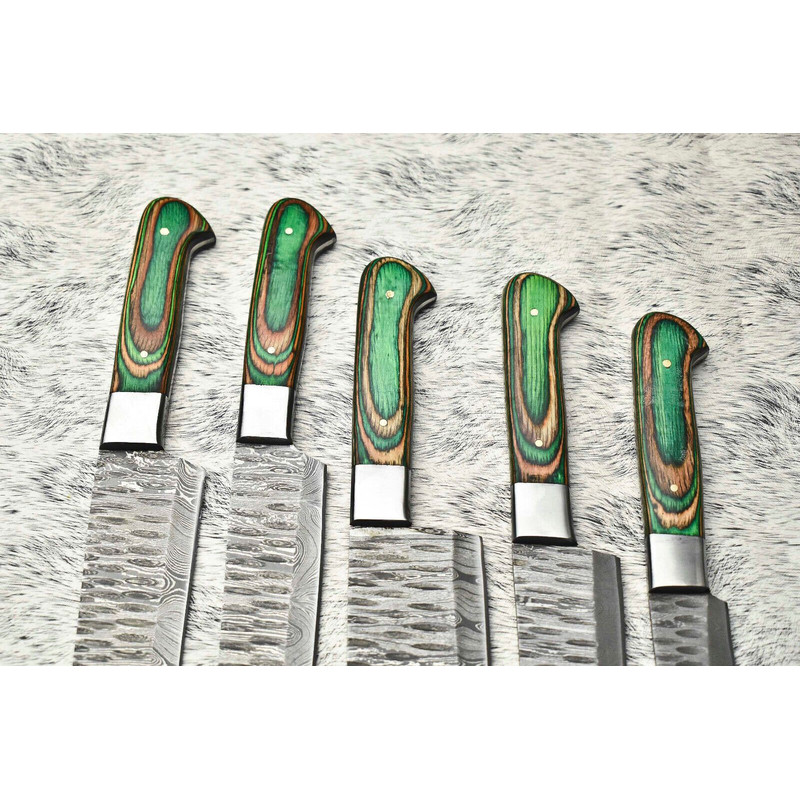Elite Damascus Steel Chef Knife Set 5Piece Handcrafted Blades With Sheath 1