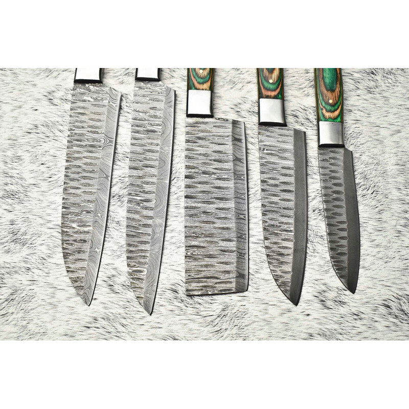 Elite Damascus Steel Chef Knife Set 5Piece Handcrafted Blades With Sheath 2