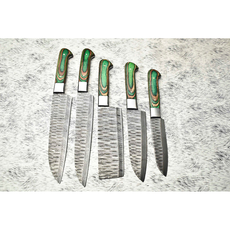 Lot Of 6 Handmade Damascus Steel Chef Knives Full Tang Hardwood Handle Set 0
