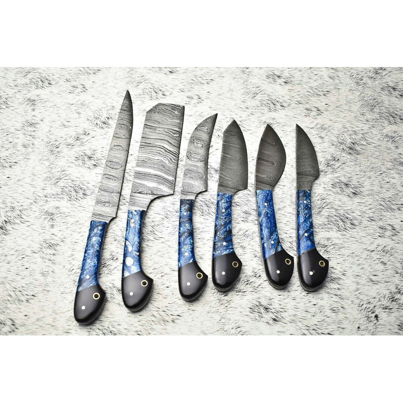 Elite Damascus Steel Chef Knives 6Piece Custom Handmade Hardwood Handle Set 1