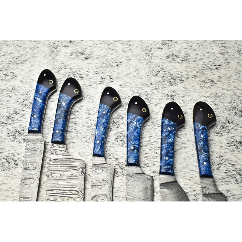 Elite Damascus Steel Chef Knives 6Piece Custom Handmade Hardwood Handle Set 2