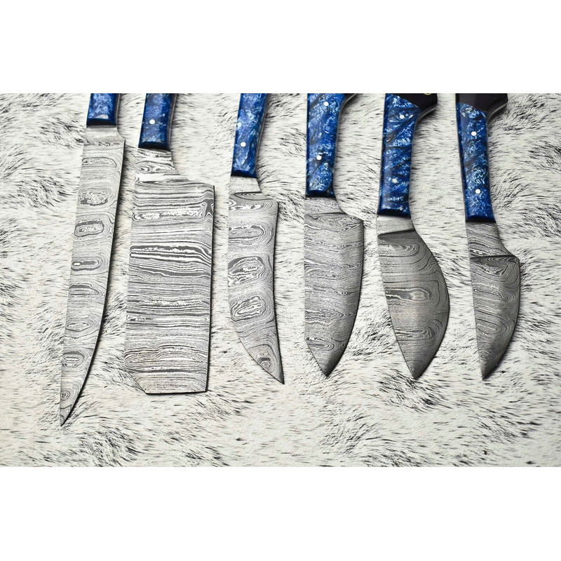 Elite Damascus Steel Chef Knives 6Piece Custom Handmade Hardwood Handle Set 3
