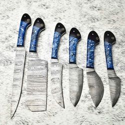 elite damascus steel chef knives | 6-piece custom handmade hardwood handle set