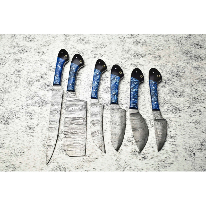 Elite Damascus Steel Chef Knives 6Piece Custom Handmade Hardwood Handle Set 0