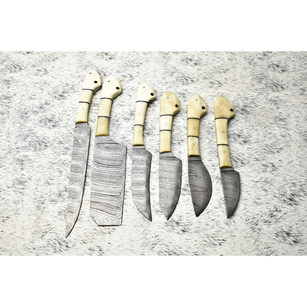 Premium Damascus Steel Knife Set 6Piece Artisan Full Tang Hardwood Collection 0