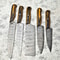 Lot Of 5 Handmade Damascus Hammered Full Tang Chef Knife Set Hardwood Handle Kitchen Knives 0