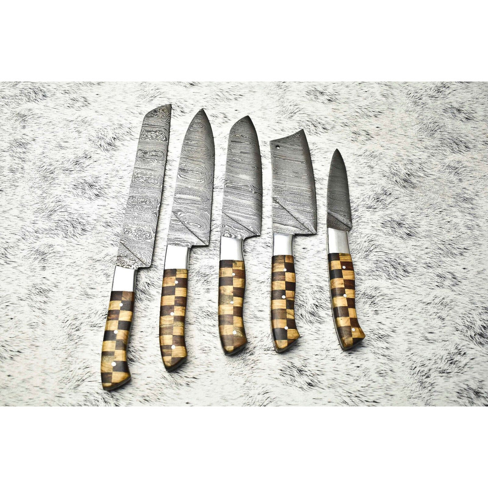 Signature 5Piece Damascus Steel Chef Knife Set Forged Hardwood Handles 1