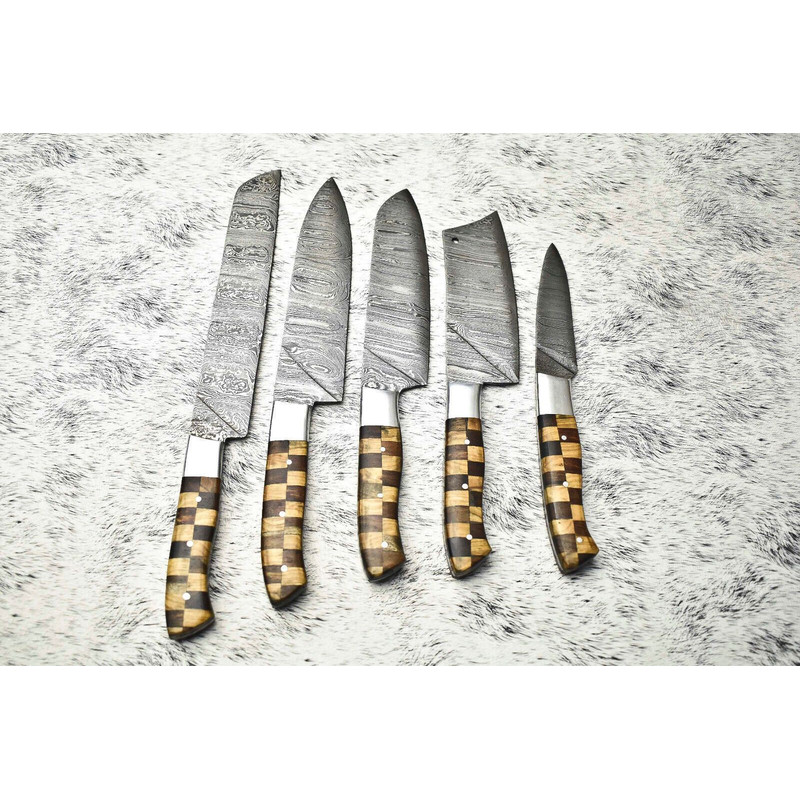 Signature 5Piece Damascus Steel Chef Knife Set Forged Hardwood Handles 1