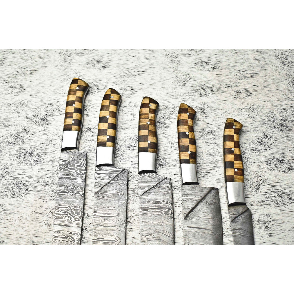 Signature 5Piece Damascus Steel Chef Knife Set Forged Hardwood Handles 2