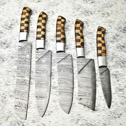 signature 5-piece damascus steel chef knife set | forged hardwood handles